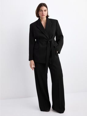 Mango Black Tie-Waist Blazer